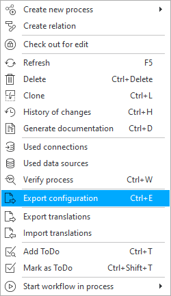 Export configuration