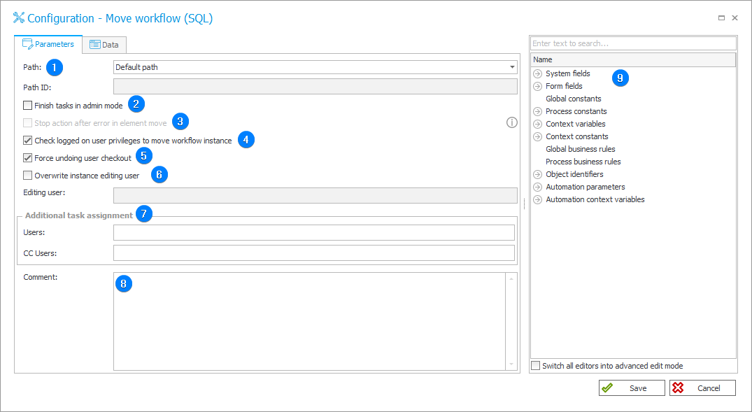 Move workflow Parameters