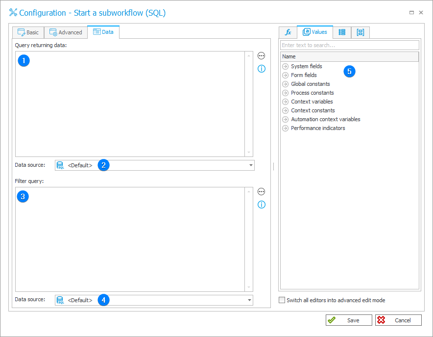 Start a Subworkflow (SQL) Data