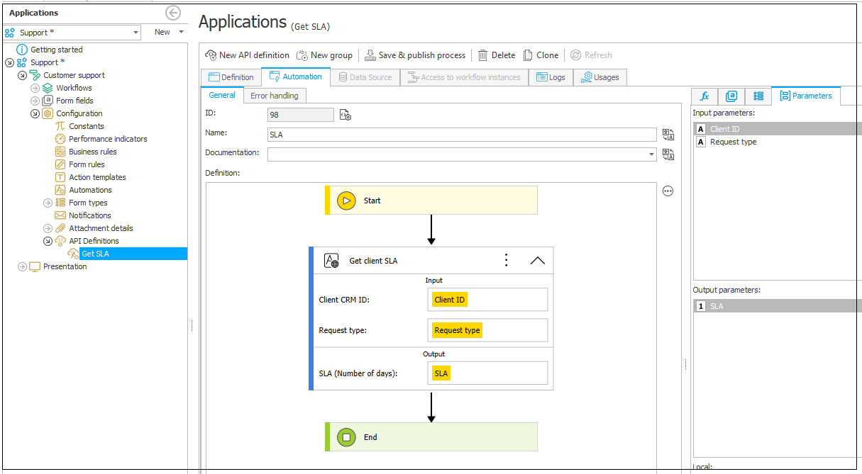API Definition with SLA Calculation automation