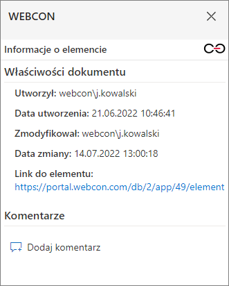 Informacje o elemencie